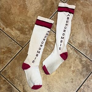 Abercrombie & Fitch White and Burgundy Athletic Socks